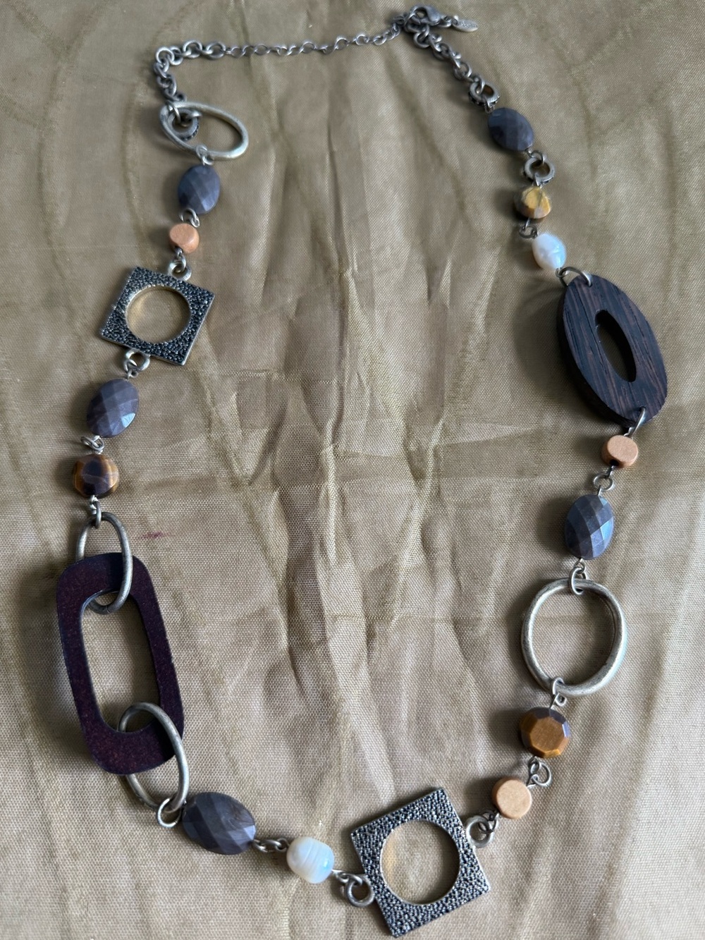 Lia Sophia Brown, Gray & Gold Mixed-Material Necklace